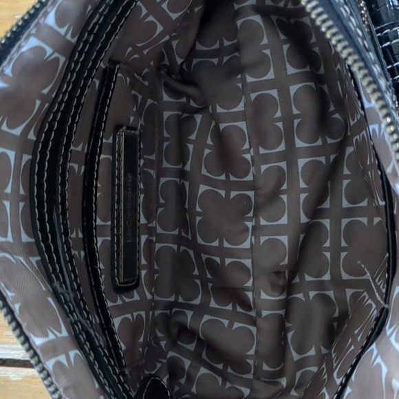 Liz Claiborne Crocodile-Embossed Handbag Formal Casual Matrix Goth Black Gold - Picture 4 of 5